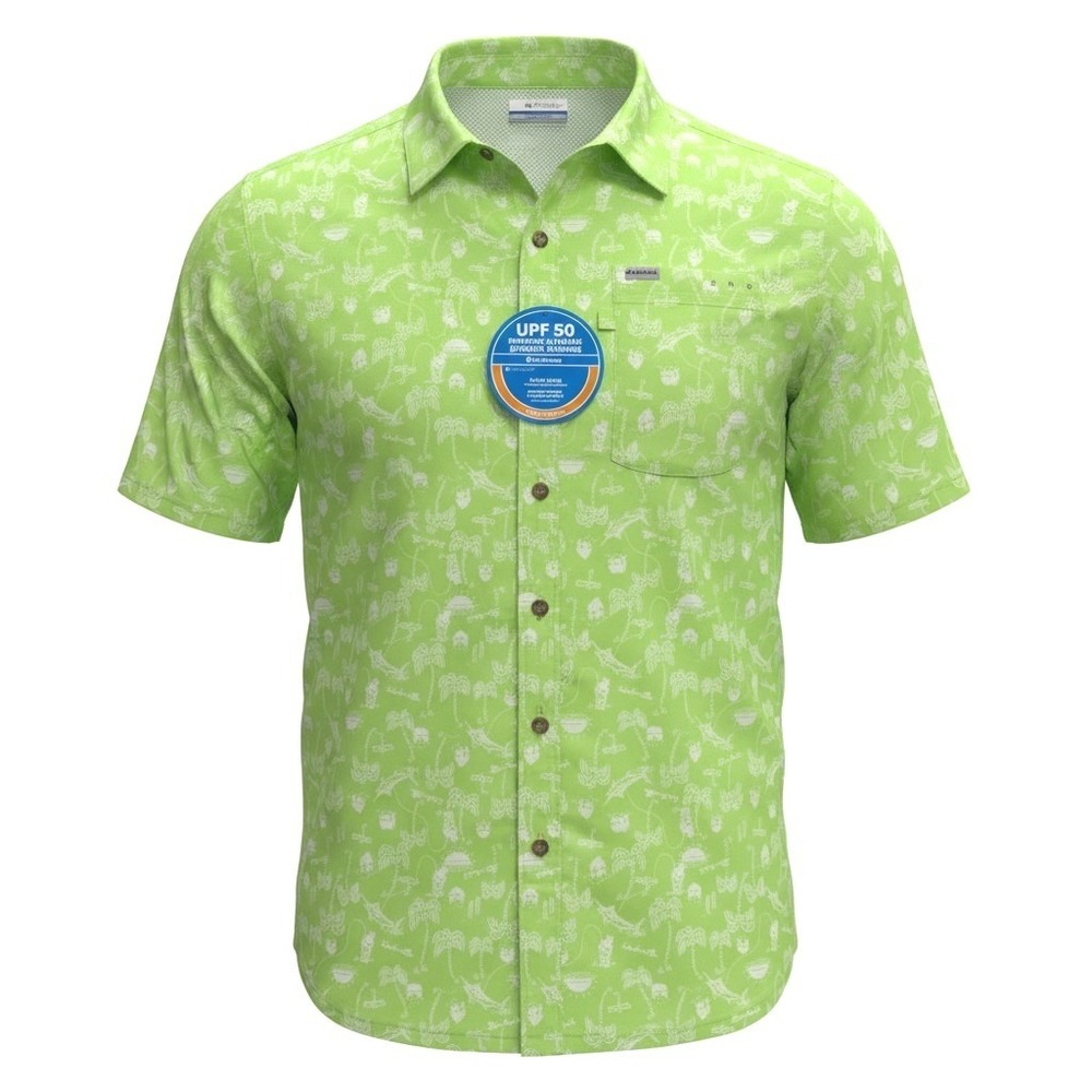 Columbia PFG Super Bluefin Camp Shirt Mens Large Tall Green Tropical Fishing NWT
